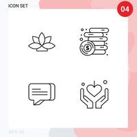 uppsättning av 4 modern ui ikoner symboler tecken för blomma kommunikation växt pengar händer redigerbar vektor design element