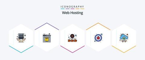 Webhosting 25 Filledline Icon Pack inklusive Services. Bewirtung. Ordner. Wolke. Reparatur vektor