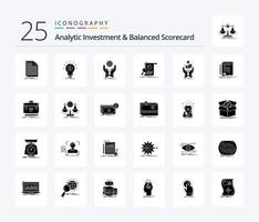 Analytische Investition und Balanced Scorecard 25 Solid Glyph Icon Pack inklusive Business. Analyse. Geld. Einkommen. Stapel vektor