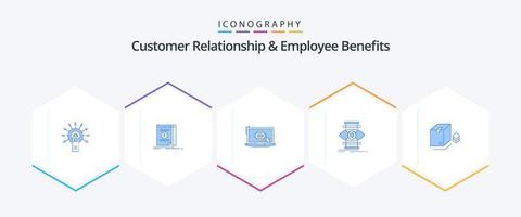 kund relation och anställd fördelar 25 blå ikon packa Inklusive låda. fokus. roman. Framgång. presentation vektor
