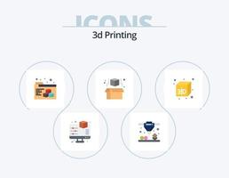 3D-Druck flach Icon Pack 5 Icon Design. Würfel. 3d. 3d. Drucken. Kasten vektor