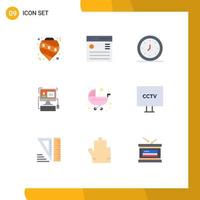 universelle Symbolsymbole Gruppe von 9 modernen flachen Farben von Software-Computermenü-Timer-Uhr editierbare Vektordesign-Elemente vektor