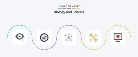 Biologie Flat 5 Icon Pack inklusive Puls. Herz. Zellen. Wissenschaft. Knochen vektor