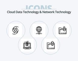 Cloud-Datentechnologie und Netzwerktechnologie-Line-Icon-Pack 5-Icon-Design. Verbindung. Pfeil. Computer. Gang. Wolke vektor