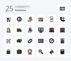 E-Commerce 25 Zeilen gefülltes Icon Pack inklusive Shopping. E-Commerce. Einkaufen. Einkaufen. Markt vektor