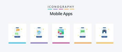 mobil appar platt 5 ikon packa Inklusive underhållning. budbärare. gps. chatt. app. kreativ ikoner design vektor