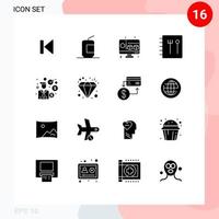 16 tematiska vektor fast glyfer och redigerbar symboler av investerare affärsman snabb mat recept dator redigerbar vektor design element