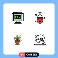 Stock Vector Icon Pack mit 4 Zeilenzeichen und Symbolen für Internet-Pflanzenzeigersperre gewachsene editierbare Vektordesign-Elemente