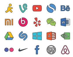 20 Symbolpakete für soziale Medien, einschließlich Flickr, Microsoft Access, Yelp, Windows, Google Drive vektor