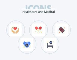 medizinisches flaches Icon-Pack 5-Icon-Design. Medizin. medizinisch. Herz. Kapsel. Medikamente vektor