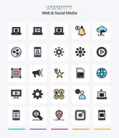 kreativ webb och social media 25 linje fylld ikon packa sådan som dela med sig. pil. värld. moln. varna vektor