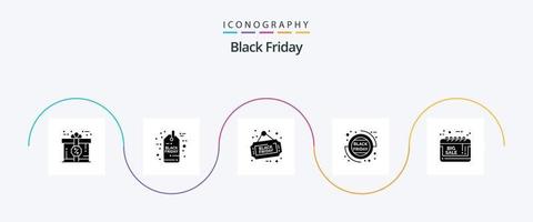 Black Friday Glyph 5 Icon Pack mit großem Angebot. Verkauf. Zeichen. Prozentsatz. Verkaufsrabatt vektor