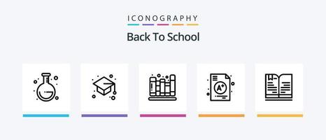 Back to School Line 5 Icon Pack inklusive Ball. Diplom. Apfel. Zertifikat. Seiten. kreatives Symboldesign vektor