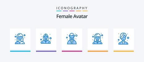 kvinna avatar blå 5 ikon packa Inklusive skönhet. studerande. designer. flicka. planerare. kreativ ikoner design vektor
