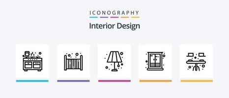 Interior Design Line 5 Icon Pack inklusive Schrank. Beleuchtung. schmücken. Licht. Möbel. kreatives Symboldesign vektor