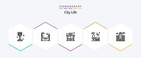 stad liv 25 linje ikon packa Inklusive kontor. stad. liv. parkera. bänk vektor