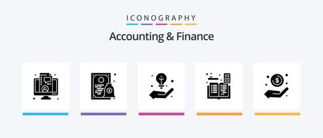 bokföring och finansiera glyf 5 ikon packa Inklusive kontanter. konton. företag. matematik. bokföring. kreativ ikoner design vektor