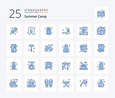 Summer Camp 25 Icon Pack in blauer Farbe, einschließlich Fisch. Camping. Feuer. Baum. passen vektor