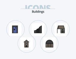byggnader linje fylld ikon packa 5 ikon design. utgång. byggnader. affär främre. öppning. islamic byggnad vektor