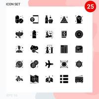 Stock Vector Icon Pack mit 25 Zeilenzeichen und Symbolen für Bucket Stop Kosmetik Gefahr Make-up Zubehör editierbare Vektordesign-Elemente