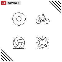 uppsättning av 4 kommersiell fylld linje platt färger packa för blomma sport cykel fotboll sommar redigerbar vektor design element