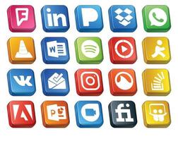 20 Social-Media-Icon-Packs, einschließlich Stockoverflow-Instagram-Wort-Posteingangsziel vektor