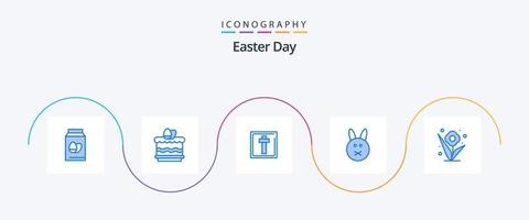 påsk blå 5 ikon packa Inklusive reste sig. blomma. korss. kanin. bynny vektor