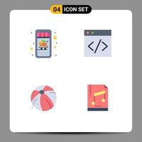 flaches Icon-Set für mobile Schnittstellen mit 4 Piktogrammen von bearbeitbaren Vektordesign-Elementen für mobile Shopping-Audio-Web-Ball-Dateien vektor