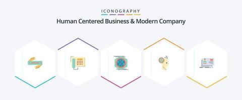 Human Centered Business und modernes Unternehmen 25 Flat Icon Pack inklusive ID. Büro. Globus. Mitarbeiter. Benutzer vektor