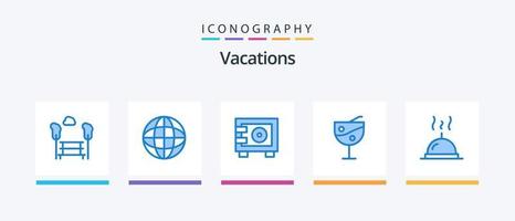 semester blå 5 ikon packa Inklusive . mat. pengar. maträtt. frukt juice glas. kreativ ikoner design vektor