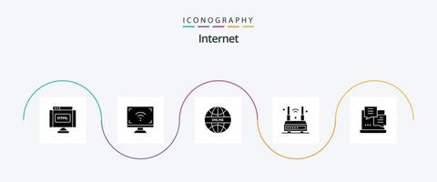 internet glyf 5 ikon packa Inklusive trådlös. teknologi. tv. router. värld vektor