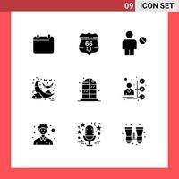 9 universelle solide Glyphen, die für Web- und mobile Anwendungen eingestellt sind Home Night Avatar Moon Mensch editierbare Vektordesign-Elemente vektor