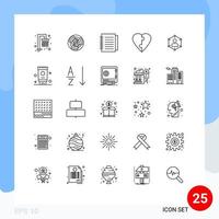 25 Benutzeroberflächen-Linienpaket mit modernen Zeichen und Symbolen der Verbindung, Liebe, Logik, Paar, Büro, bearbeitbare Vektordesign-Elemente vektor
