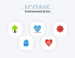 miljö och eco platt ikon packa 5 ikon design. miljö. hjärta. tycka om. eko. sommar vektor
