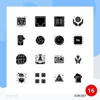 16 universelle solide Glyphenzeichen Symbole von Cloud Money Port Investment Drainage editierbare Vektordesign-Elemente vektor