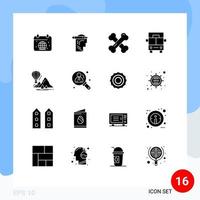 16 fast glyf begrepp för webbplatser mobil och appar resa skåpbil skriva fordon reumatism redigerbar vektor design element