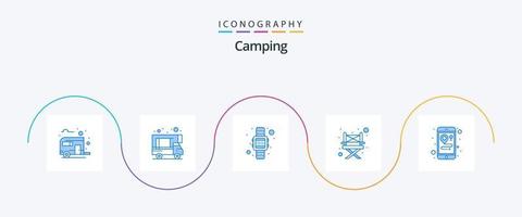 camping blå 5 ikon packa Inklusive mobil. plats. digital. stol. läger vektor