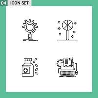 Aktienvektor-Icon-Pack mit 4 Zeilenzeichen und Symbolen für SEO-Medizin-Prozess-Halloween-Schreibmaschine editierbare Vektordesign-Elemente vektor
