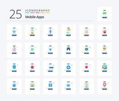 mobil appar 25 platt Färg ikon packa Inklusive handla. väska. audio erkännande. omedelbar budbärare. bubbla vektor