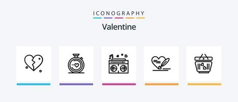 valentine linje 5 ikon packa Inklusive hjärta. bröllop. kärlek. hjärta. brokan. kreativ ikoner design vektor