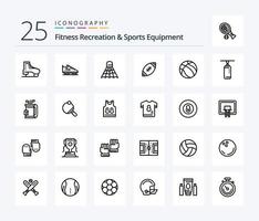 Fitness-Erholungs- und Sportgeräte 25-Zeilen-Icon-Pack einschließlich Sport. Basketball. Spiel. Ball. nfl vektor