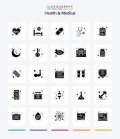 kreativ hälsa och medicinsk 25 glyf fast svart ikon packa sådan som sjukhus Diagram. klinisk spela in. kapsel. stetoskop. diagnos vektor