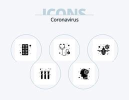 Coronavirus-Glyphen-Icon-Pack 5-Icon-Design. Urlaub. Flugzeug. Gehirn. Stethoskop. Gesundheitspflege vektor