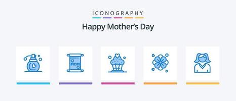 Happy Mothers Day Blue 5 Icon Pack inklusive. Wüste. Frau. weiblich. kreatives Symboldesign vektor