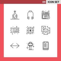 9 kreative Symbole moderne Zeichen und Symbole des Geldwährungsinhalts Münze Wasser editierbare Vektordesign-Elemente vektor