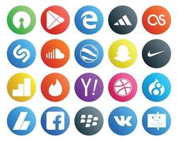 20 social media ikon packa Inklusive dribbble yahoo ljud tinder Nike vektor