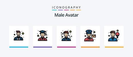 manlig avatar linje fylld 5 ikon packa Inklusive fäktning. fäktning. avatar. Nyheter. kommunikation. kreativ ikoner design vektor