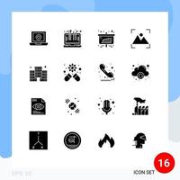 16 solides Glyphenpaket der Benutzeroberfläche mit modernen Zeichen und Symbolen der Wirtschaftsfotografie Geschäftsfoto-Ernte bearbeitbare Vektordesign-Elemente vektor