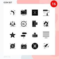 Satz von 16 Vektor-Solid-Glyphen auf dem Raster für die Entwicklung von editierbaren Vektordesign-Elementen für die Entwicklung von Gerechtigkeitsbalance-Eisboxprogrammen vektor
