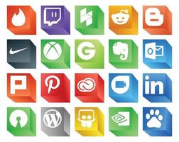 20 Social-Media-Icon-Pack, einschließlich Open-Source-Google-Duo, Evernote, Adobe Creative Cloud vektor